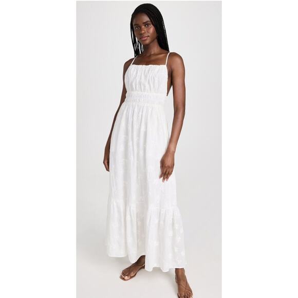 TROVATA Birds of Paradis M Medium White Embroidered Tiered Maxi Dress Mirabella - Picture 10 of 12